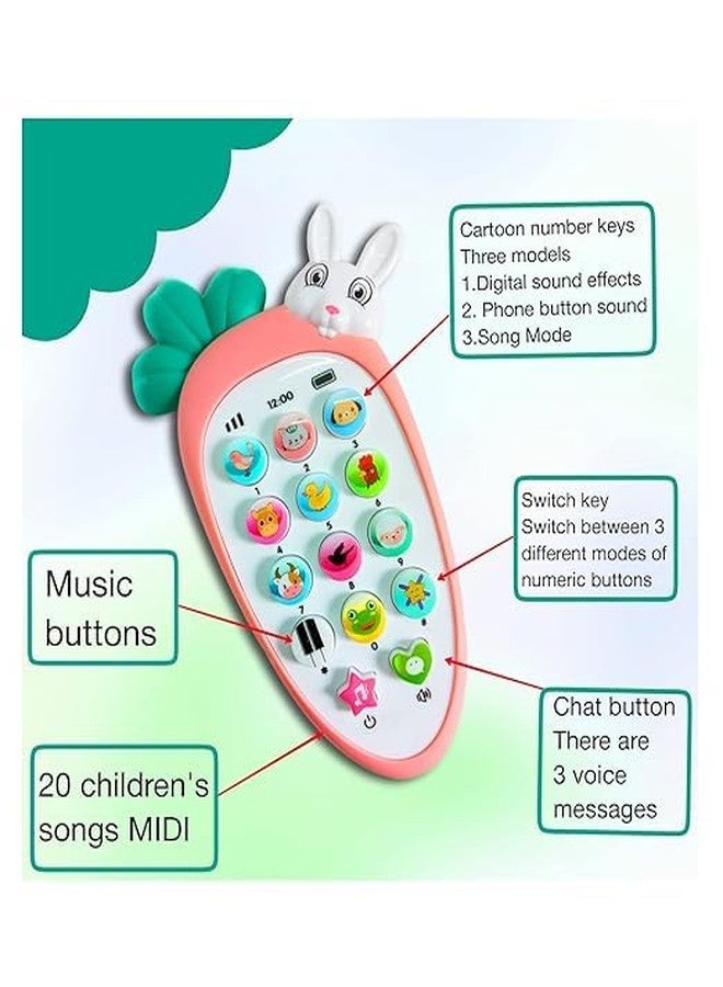 Lifera Rabbit Baby Carrot Phone Toy with Light-up Buttons, Educational Musical Toy with Animal Sounds and Bell - Image 4